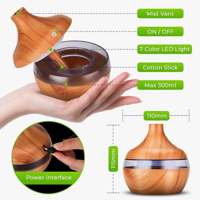 USB Air Humidifier Aroma Diffuser Mist Wood Grain Oil Aromatherapy 7 LED Light. GsmartBD Best Online Shop